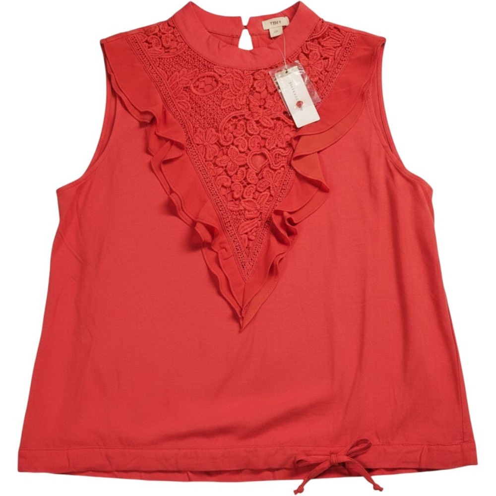 Anthropologie Tiny‎ Red Vermillion Lace Bib Ruffle Tank Top Drawstring Hem S NWT